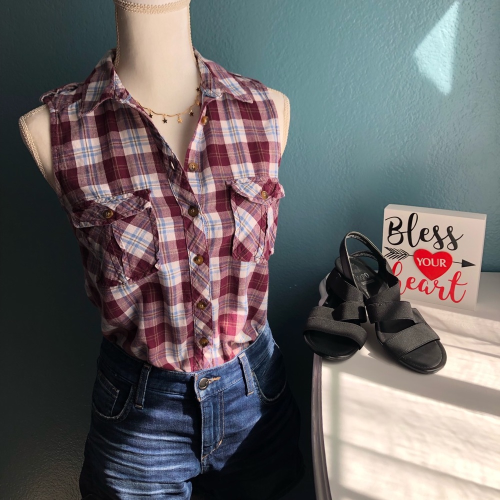 H&M L.O.G.G Plaid Short Sleeve Top Size 4